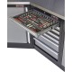 Komplette Werkstatteinrichtung, Werkbank + Eckverbindung und Metalplatte bestückt mit Werkzeug - Werkstatt Set 223 x 200 cm.