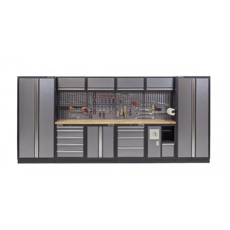 Komplette Werkstatteinrichtung mit Hartholzplatte, Werkstatt Set 455 x 200 cm - 10 Schubladen
