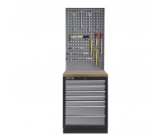 Werkbank aus Metall mit 7 Schubladen, Hartholzplatte und Werkzeuglochwand 68 x 46 x 200 cm