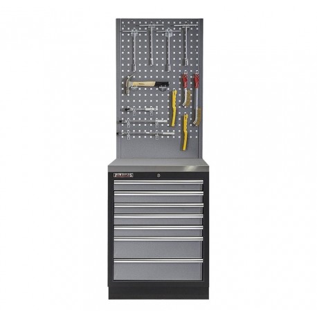 Werkbank aus Metall mit 7 Schubladen, Metallarbeitsplatte und Werkzeuglochwand 68 x 46 x 200 cm