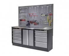 Werkstatt Set mit Metallarbeitsplatte, Werkzeugschrank - Lochwand - 9 Schubladen - Werkstatteinrichtung - 204 x 46 x 94,6 cm