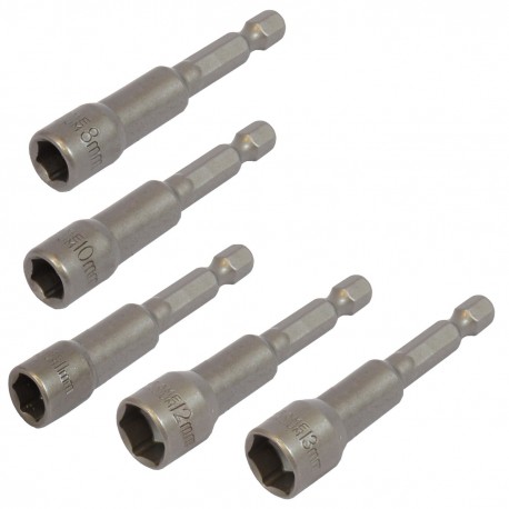 Bit Adapter Stecknuss 1/4" Sechskant Set 5 Stk. - 8, 10, 11, 12 und 13 mm Schlüsselweite. Länge 65 mm - Nuss Adapter