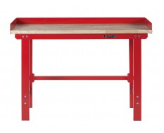 Werkbank 150 cm Stahl ( Rot ) Hartholz  + Rand 7 cm. - Kap. 1000 kg.