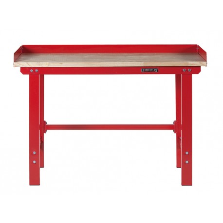 Werkbank 150 cm Stahl ( Rot ) Hartholz  + Rand 7 cm. - Kap. 1000 kg.