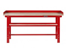 Werkbank 200 cm - Stahl ( Rot ) Hartholz - Kap. 1000 kg. + 7 cm. Rand