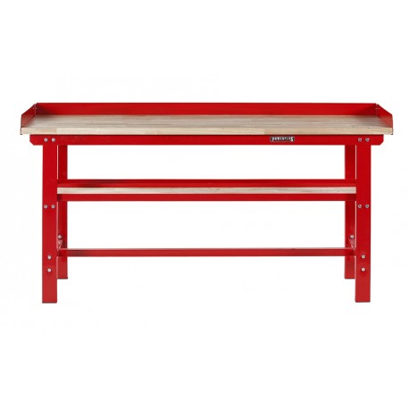 Werkbank 200 cm - Stahl ( Rot ) Hartholz - Kap. 1000 kg. + 7 cm. Rand