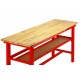 Werkbank 200 cm - Stahl ( Rot ) Hartholz - Kap. 1000 kg. + 7 cm. Rand