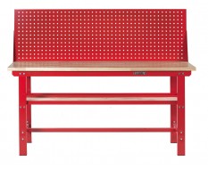 Werkbank 200 cm + Lochwand - Stahl ( Rot ) Hartholz - Kap. 1000 kg.