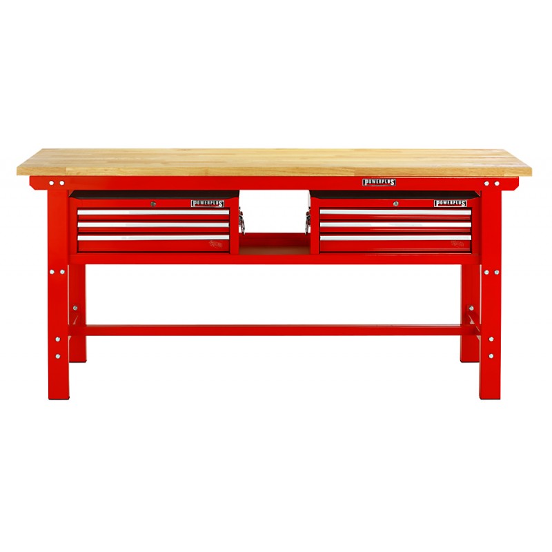 Werkbank 200 cm + Lochwand Stahl ( Rot ) Hartholz Kap 1000 kg Powerplustools GmbH Werkbank 200 cm + Lochwand Stahl ( Rot ) Hartholz Kap 1000 kg Powerplustools GmbH