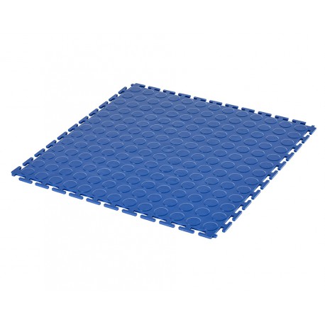 PVC Klick Fliesen blau 500 x 500 x 7 mm. Industrieller Werkstattboden mit runden Noppen