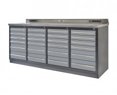 Profi Werkbank Heavy duty - Montagetisch 215 x 70 x 95 cm. mit 24 Schubladen