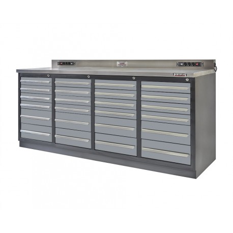 Profi Werkbank Heavy duty - Montagetisch 215 x 70 x 95 cm. mit 24 Schubladen