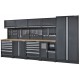 Komplette Werkstatteinrichtung Heavy duty mattschwarz, Werkbank mit Multiplexplatte, 12 Schubladen, 379,5 x 200 cm