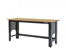 Werkbank schwarz 183 x 61 cm. höhenverstellbar von 81 bis 111 cm. mit Hartholzplatte