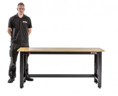 Werkbank niedrig schwarz 183 x 61 cm. höhenverstellbar von 81 bis 111 cm. mit Hartholzplatte