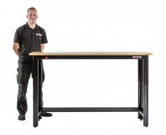 Werkbank hoch schwarz 183 x 61 x 111 cm. höhenverstellbar von 81 bis 111 cm. mit Hartholzplatte