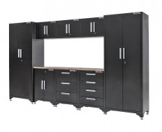 Komplette Werkstatteinrichtung basic line - 328 x 193 cm-  Werkbank mit Hartholzplatte, Werkzeugschrank - 7 Schubladen