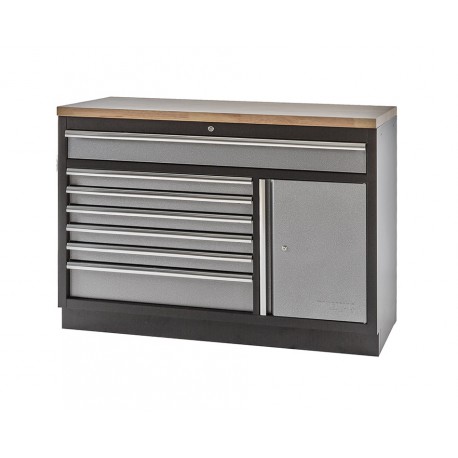 Werkzeugschrank / Werkbank aus Metall mit 7 Schubladen und einer Scharniertür mit Hartholzplatte 136 x 46 x 91 cm
