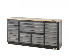 Profi Werkbank - Montagetisch 183 x 70 x 95 cm mit 17 Schubladen und Hartholzplatte