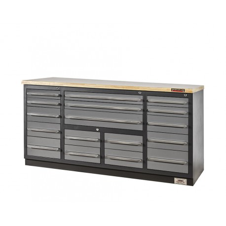 Profi Werkbank - Montagetisch 183 x 70 x 95 cm mit 17 Schubladen und Hartholzplatte