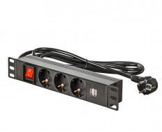Power Frame (einbau) mit 3 Steckdosen, 2 USB-Anschlüssen und Kabel mit Stecker