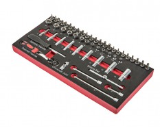 Steckschlüsselsatz ¼ Zoll mit Umschaltknarre und Verlängerungen 52-teilig in Werkzeugeinlage