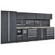 Komplette Werkstatteinrichtung Heavy duty mattschwarz, Werkbank mit Multiplexplatte, 12 Schubladen, 379,5 x 200 cm