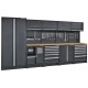 Komplette Werkstatteinrichtung Heavy duty mattschwarz, Werkbank mit Multiplexplatte, 12 Schubladen, 379,5 x 200 cm