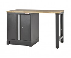 Heavy Duty Werkbank mit Hartholzarbeitsplatte und Werkzeugschrank mattschwarz - 144 x 60 x 94 cm