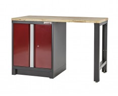 Heavy Duty Werkbank mit Hartholzarbeitsplatte und Werkzeugschrank rot - 144 x 60 x 94 cm