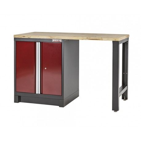 Heavy Duty Werkbank mit Hartholzarbeitsplatte und Werkzeugschrank rot - 144 x 60 x 94 cm