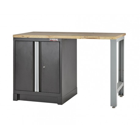 Heavy Duty Werkbank mit Hartholzplatte, Fußgestell grau und Werkzeugschrank mattschwarz - 144 x 60 x 94 cm