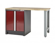 Heavy Duty Werkbank mit Hartholzplatte, Fußgestell grau und Werkzeugschrank rot - 144 x 60 x 94 cm