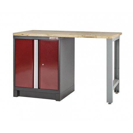 Heavy Duty Werkbank mit Hartholzplatte, Fußgestell grau und Werkzeugschrank rot - 144 x 60 x 94 cm