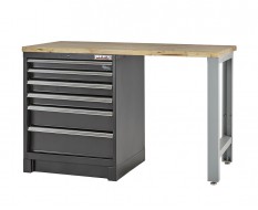 Heavy Duty Werkbank mit Hartholzplatte, Fußgestell grau und Schubladenblock mattschwarz - 144 x 60 x 94 cm