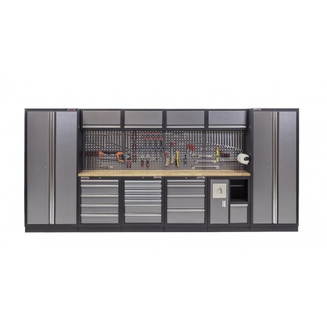 Komplette Werkstatteinrichtung mit Hartholzplatte, Werkstatt Set 455 x 200 cm - 19 Schubladen