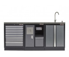 Werkbank Set mit Metallarbeitsplatte, Waschbecken  - 10 Schubladen - Werkstatteinrichtung - 204 x 46 x 94,6 cm