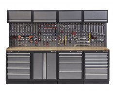Werkstatteinrichtung mit Hartholzplatte 19 Schubladen, Werkzeugschrank aus Metall - Werkstatt Set 272 x 46 x 94,5 / 199,5 cm