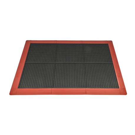 Anti-Rutsch-Klickfliesen - PVC Werkstattmatte - Anti-Ermüdungsmatte, Farbe schwarz/rot, Maße 136 x 96 x 1,2 cm.