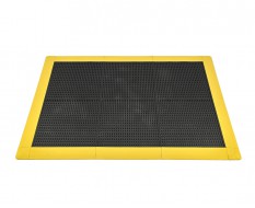 Anti-Rutsch-Klickfliesen - PVC Werkstattmatte - Anti-Ermüdungsmatte, Farbe schwarz/gelb, Maße 136 x 96 x 1,2 cm.
