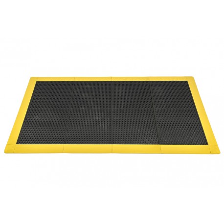 Anti-Rutsch-Klickfliesen - PVC Werkstattmatte - Anti-Ermüdungsmatte, Farbe schwarz/gelb, Maße 176 x 96 x 1,2 cm.