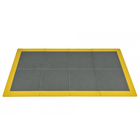 Anti-Rutsch-Klickfliesen - PVC Werkstattmatte - Anti-Ermüdungsmatte, Farbe grau/gelb, Maße 176 x 96 x 1,2 cm.