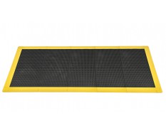Anti-Rutsch-Klickfliesen - PVC Werkstattmatte - Anti-Ermüdungsmatte, Farbe schwarz/gelb, Maße 216 x 96 x 1,2 cm.