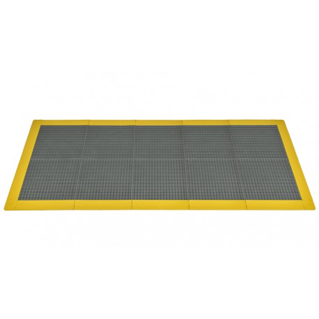 Anti-Rutsch-Klickfliesen - PVC Werkstattmatte - Anti-Ermüdungsmatte, Farbe grau/gelb, Maße 216 x 96 x 1,2 cm.