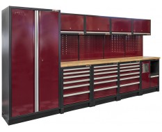 Komplette Werkstatteinrichtung Heavy duty rot, Werkbank mit Metallarbeitsplatte, 12 Schubladen, 379,5 x 200 cm