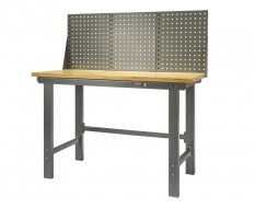 Werkbank 150 cm in grau mit Werkzeuglochwand in Grau
