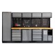 Werkstatteinrichtung mit Hartholzplatte, Lochwand Mattschwarz, Werkzeugschrank aus Metall - 332 x 46 x 200 cm