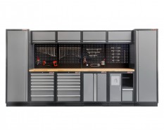 Komplette Werkstatteinrichtung mit Hartholzplatte, Lochwand Mattschwarz, Werkstatt Set 392 x 46 x 200 cm - 15 Schubladen