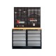 Werkbank mit Hartholzplatte, Lochwand Mattschwarz - 10 Schubladen - 136 x 94,5 / 199,5 cm. Werkstatt Set