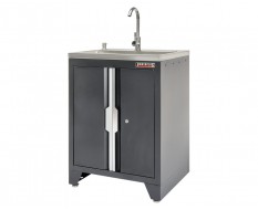 Werkzeugschrank aus Metall mit 2 Türen und Waschbecken aus Edelstahl 68 x 61,5 x 95 cm - mattschwarz